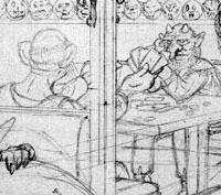 The final drawing of the gamblers before coloring.